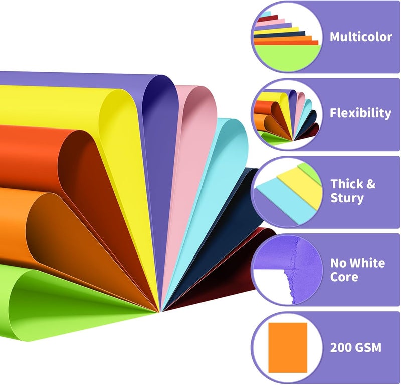 Vishoitty 360 Sheets Colored Cardstock 8.5" X 11", 9 Assorted Colors Construction Paper 200 GSM Card Stock Printer Paper 8.5 x11 for Scrapbook, Cricut, Card Making, DIY Crafts, School Supplies,Party Decorations - Image 3
